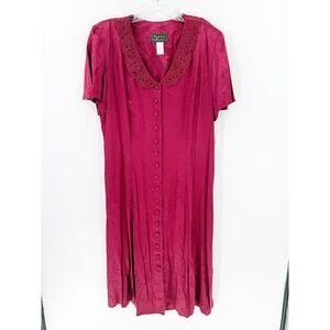 Vintage 90s Positive Influence Red Lace Button Front Dress 18W USA NWT
